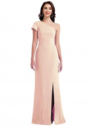 Affordable One Shoulder Cap Sleeves Trumpet Crepe Prom Dress with Front Slit UK