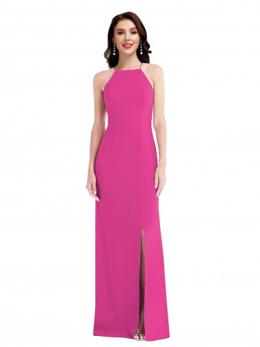 Affordable Open Back High Neck Halter Trumpet Crepe Prom Dress UK