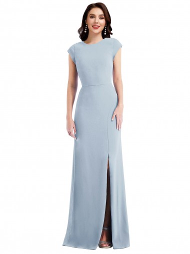 Affordable Cap Sleeve Open Back Trumpet Crepe Prom Dress with Front Slit UK