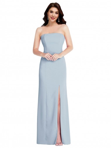 Affordable Strapless Scoop Back Maxi Crepe Prom Dress with Front Slit UK