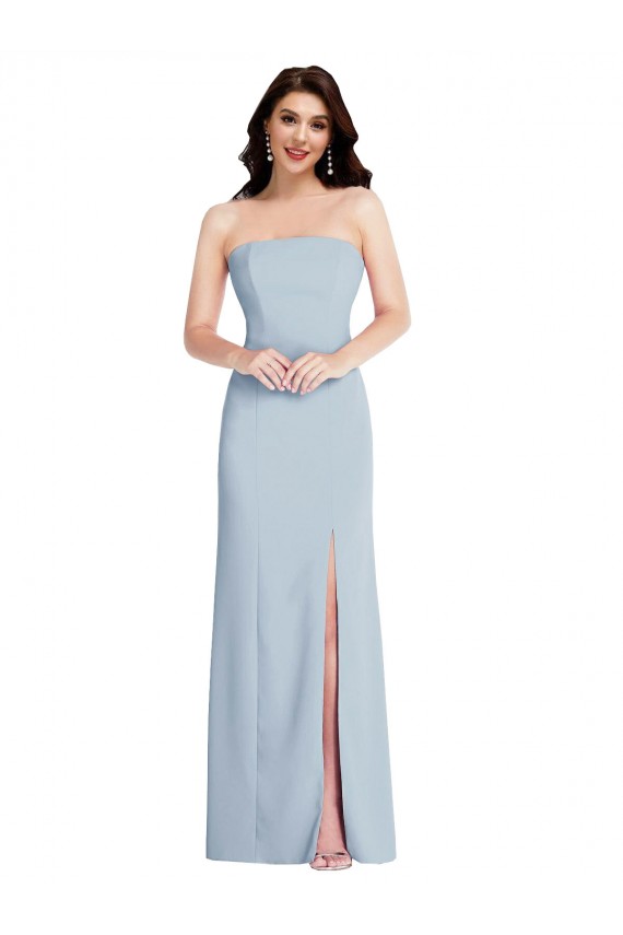 Affordable Strapless Scoop Back Maxi Crepe Prom Dress with Front Slit UK