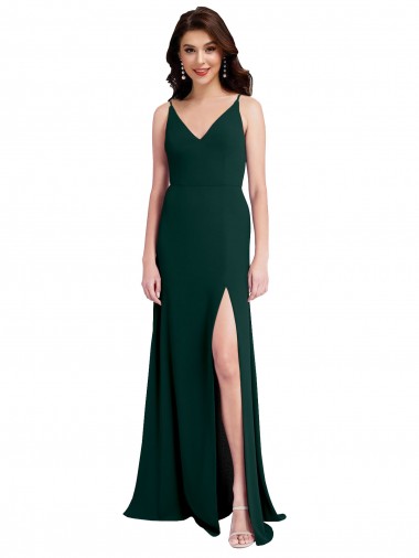 Affordable Slim A-Line V-Neck Full Length Crepe Prom Dress with Side Slit UK