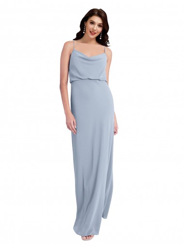 Affordable Draped Cowl Neck Long Crepe Prom Dress with Spaghetti Straps UK