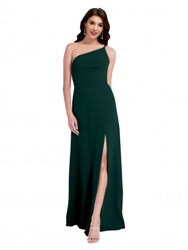 Affordable A-Line Slim One Shoulder Crepe Prom Dress with Asymmetrical Straps and Side Slit UK