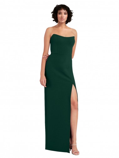 Affordable Scooped Strapless Neckline Crepe Prom Dress with Side Slit UK