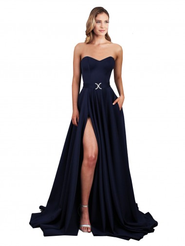 Affordable Sweetheart Neckline Low Back Long Crepe Prom Dress with High Leg Spit & Pockets UK