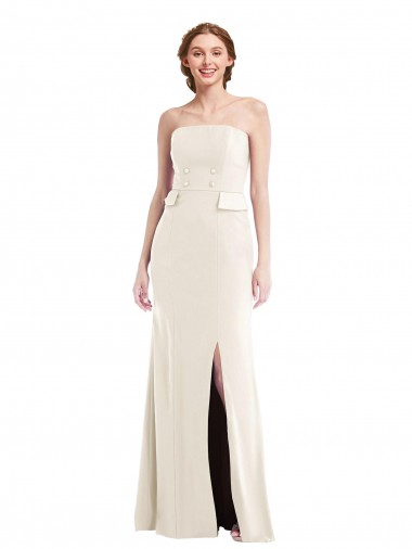 Affordable Long Strapless Tuxedo Maxi Prom Dress with Front Slit & Pockets UK