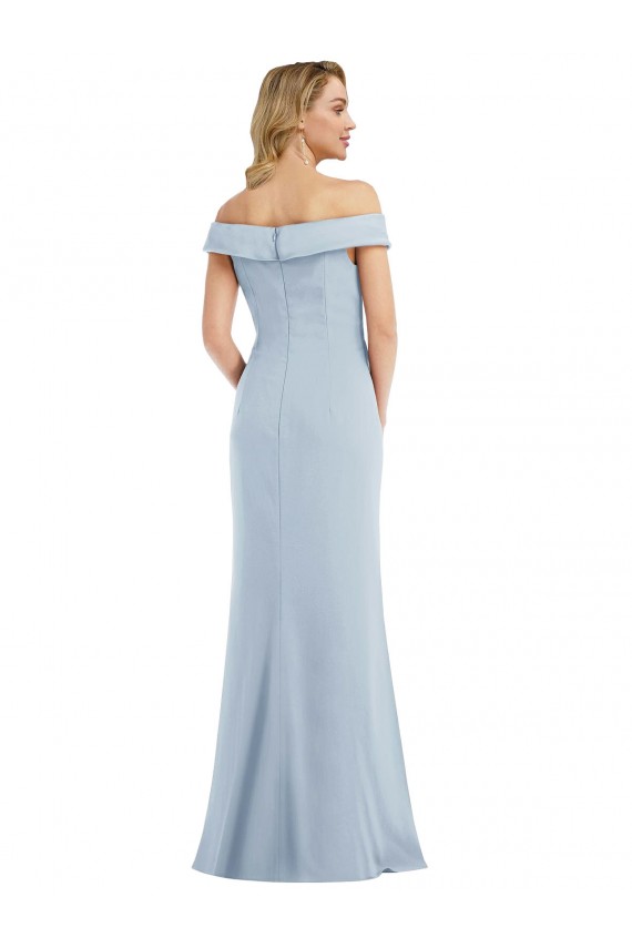 Affordable Off the Shoulder Tuxedo Maxi Prom Dress with Front Slit UK