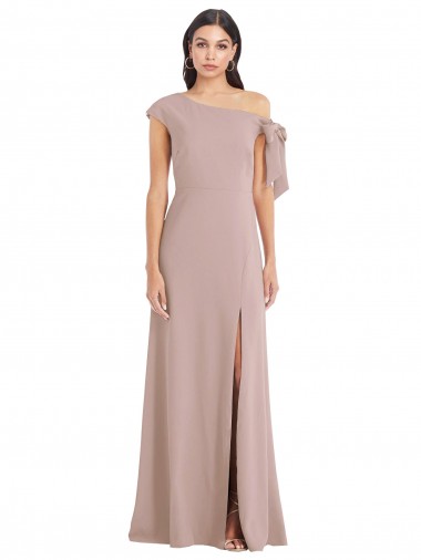 Affordable Off the Shoulder Tie Detail Maxi Crepe Prom Dress with Front Slit UK