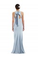 Affordable Cutout Open Back Halter Maxi Crepe Prom Dress with Scarf Tie UK