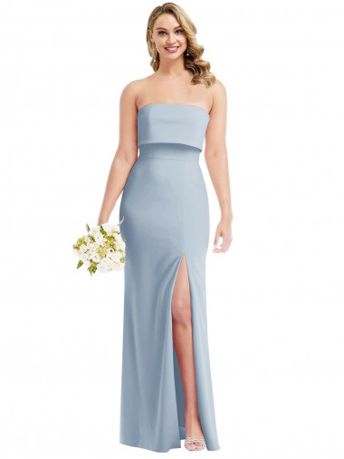 Affordable Strapless Overlay Bodice Crepe Maxi Prom Dress with Front Slit UK