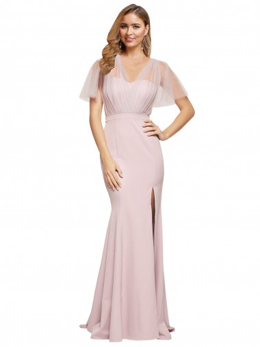 Affordable Crepe Long Sweetheart Neckline Prom Dress with Tulle Overlay Shoulders UK