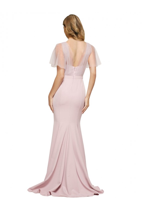 Affordable Crepe Long Sweetheart Neckline Prom Dress with Tulle Overlay Shoulders UK