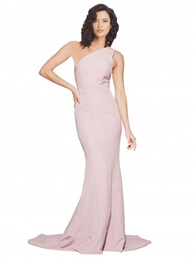 Affordable Long Sweep Train One Shoulder Crepe Prom Dress with Side Leg Split UK