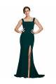 Affordable Fitted Square Neck Long Crepe Prom Dress with Train and Side Split UK