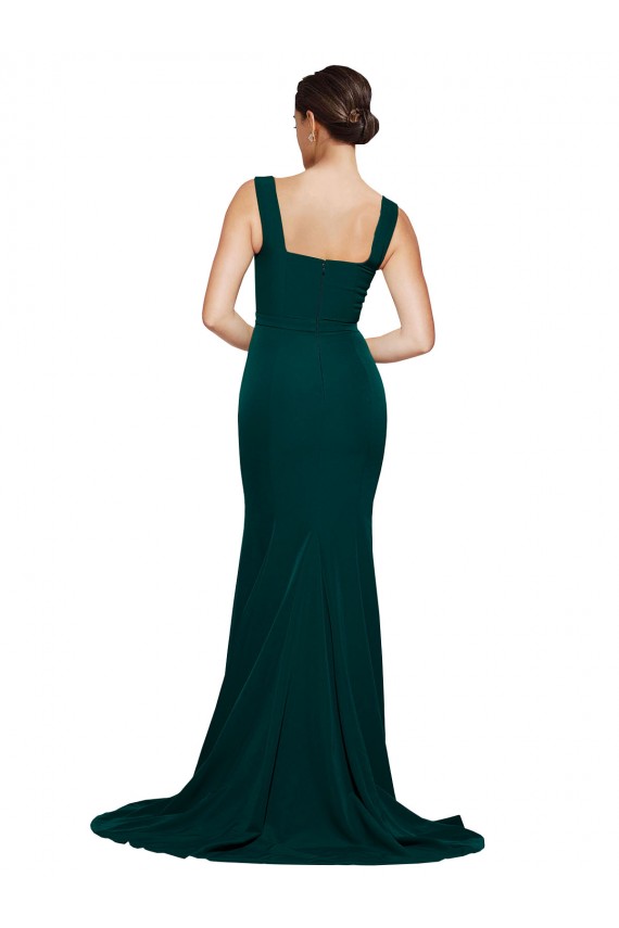 Affordable Fitted Square Neck Long Crepe Prom Dress with Train and Side Split UK