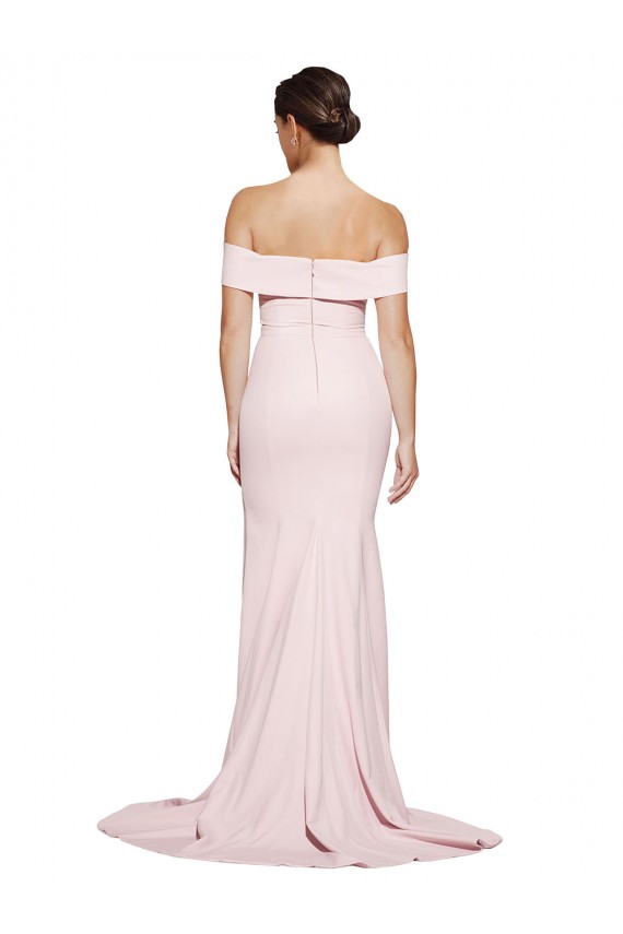 Affordable Off Shoulder Long Crepe Prom Dress with Straight Neckline and Side Split UK