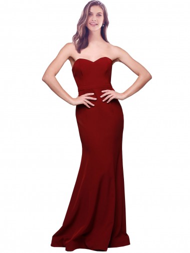 Affordable Long Full Length Sweetheart Slim Crepe Prom Dress with Strapless Bodice UK