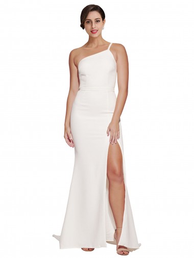 Affordable Long Sweep Train Crepe Prom Dress with Side Split and One Strap UK