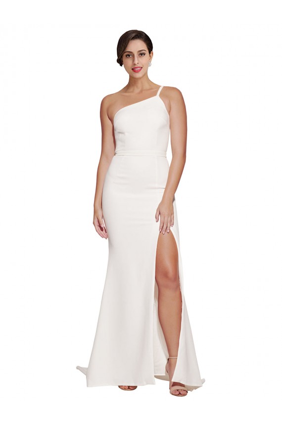 Affordable Long Sweep Train Crepe Prom Dress with Side Split and One Strap UK