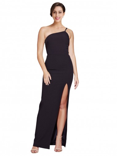 Affordable Long Floor Length Crepe Prom Dress with Side Split and One Strap UK