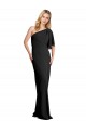 Affordable Pleated One Shoulder Flutter Sleeves Slim Crepe Prom Dress UK