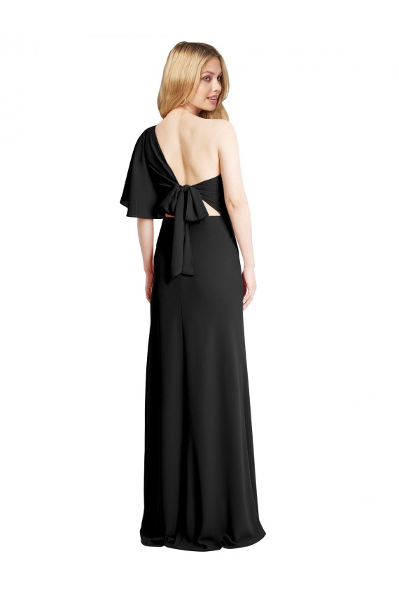 Affordable Pleated One Shoulder Flutter Sleeves Slim Crepe Prom Dress UK