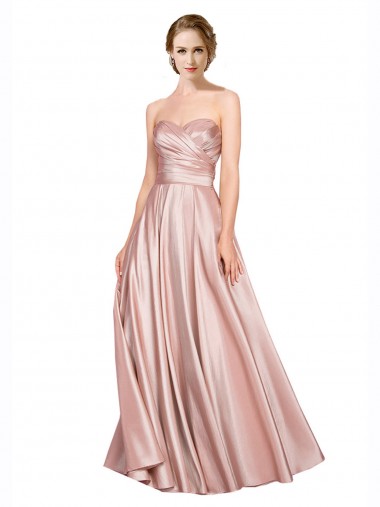 Affordable Long Plated Strapless Sweetheat Stretch Satin Prom Dress UK