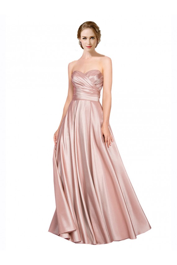 Affordable Long Plated Strapless Sweetheat Stretch Satin Prom Dress UK