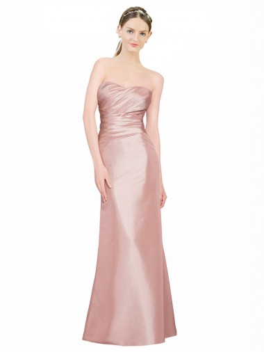 Affordable Long Strapless Stretch Satin Prom Dress with Pleats and Low Back UK