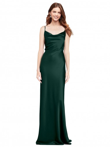 Affordable Fitted Cowl Neck Long Stretch Satin Slip Prom Dress with V-Back UK