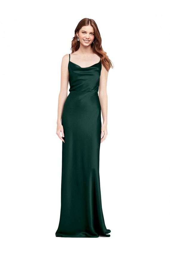 Affordable Fitted Cowl Neck Long Stretch Satin Slip Prom Dress with V-Back UK