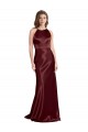 Affordable High Neck Halter Long Sleeveless Stretch Satin Prom Dress with Strappy Back UK