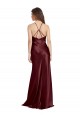 Affordable High Neck Halter Long Sleeveless Stretch Satin Prom Dress with Strappy Back UK