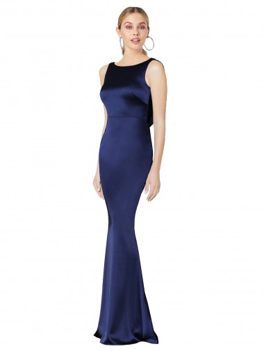 Affordable Sheath High Neck Stretch Satin Prom Dress Low Back UK