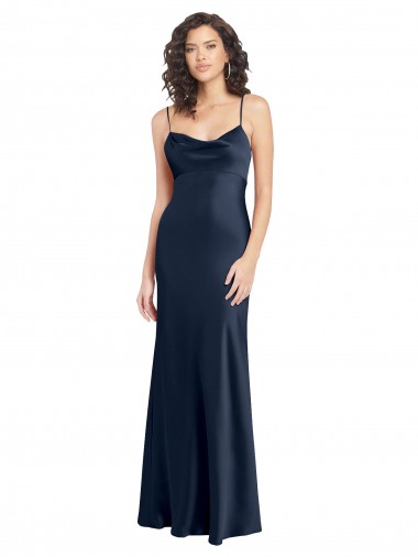 Affordable Cowl Neck Long Empire Waist Stretch Satin Prom Dress with Open Back UK