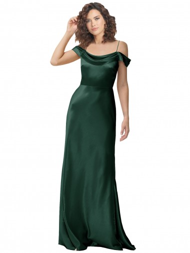 Affordable Off the Shoulder Sleeves Long Stretch Satin Prom Dress with Pleated Draped Neckline UK