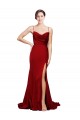 Affordable Cowl Front Neck Sweep Train Stretch Satin Prom Dress with High Side Split UK