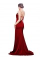 Affordable Cowl Front Neck Sweep Train Stretch Satin Prom Dress with High Side Split UK