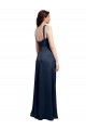 Affordable Cowl Neck Soft Long Stretch Satin Prom Dress with Side Slit and Pleated Straps UK