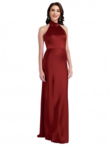 Affordable Backless Halter Long Stretch Satin Prom Dress UK