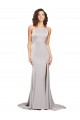 Affordable High Neck Low Back Long Full Length Stretch Satin Prom Dress UK