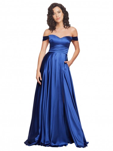 Affordable Ball Gown Off the Shoulder Sweetheart Stretch Satin Prom Dress UK