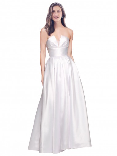 Affordable Full Length Strapless V-Cutout Stretch Satin Prom Dress UK