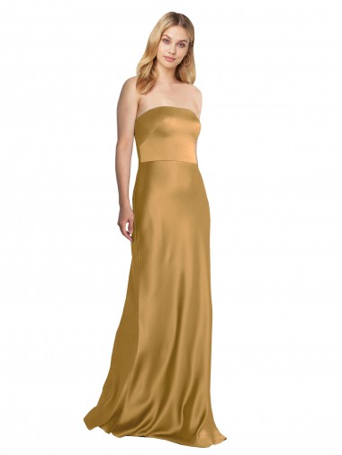 Affordable Sleek Strapless Long A-Line Stretch Satin Prom Dress UK