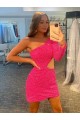 Affordable One Shoulder Long Sleeves Short Velvet Sequin Prom Dress UK