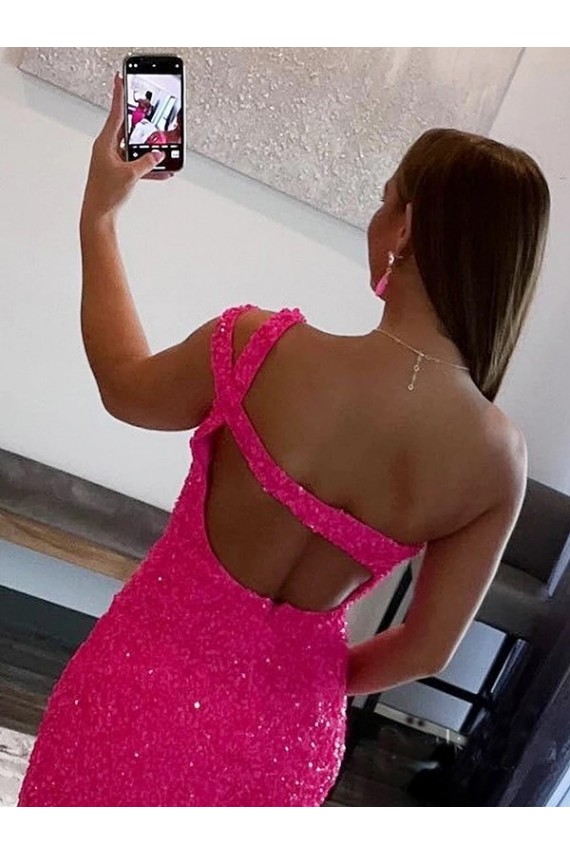 Affordable Velvet Sequin One Shoulder Sleeveless Short Prom Dress UK