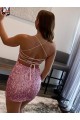 Affordable Spaghetti Straps Sleeveless Short Velvet Sequin Prom Dress UK