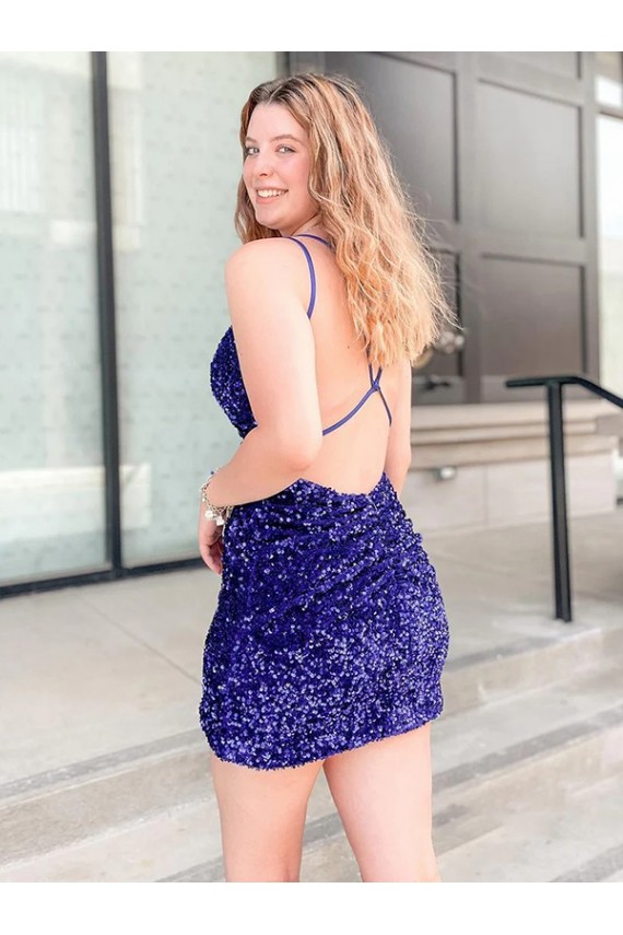 Affordable Sleeveless Short Velvet Sequin V-Neck Prom Dress UK