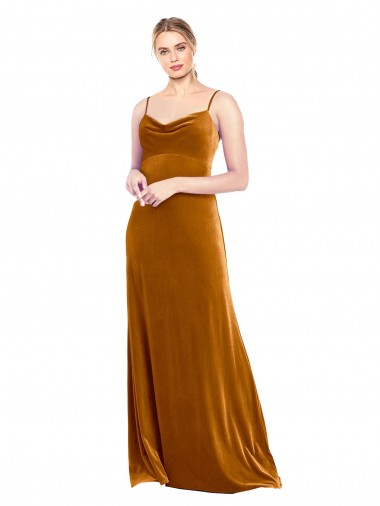 Affordable Long Velvet Cowl Neck Slip Prom Dress UK